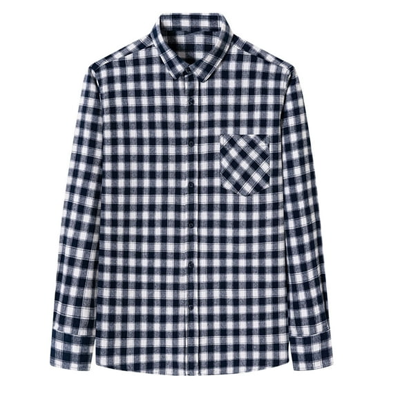 Flannel Shirt for Men Long Sleeve Regular Fit Casual Button Down Checkered Buffalo Plaid Shirt for Spring and Autumn Navy XL