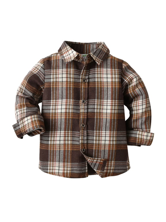 Toddler Kids Flannel Plaid Shirt Boys Girls Button Down Collared Dress Shirts School niform Shacket Casual Fall Jacket Tops