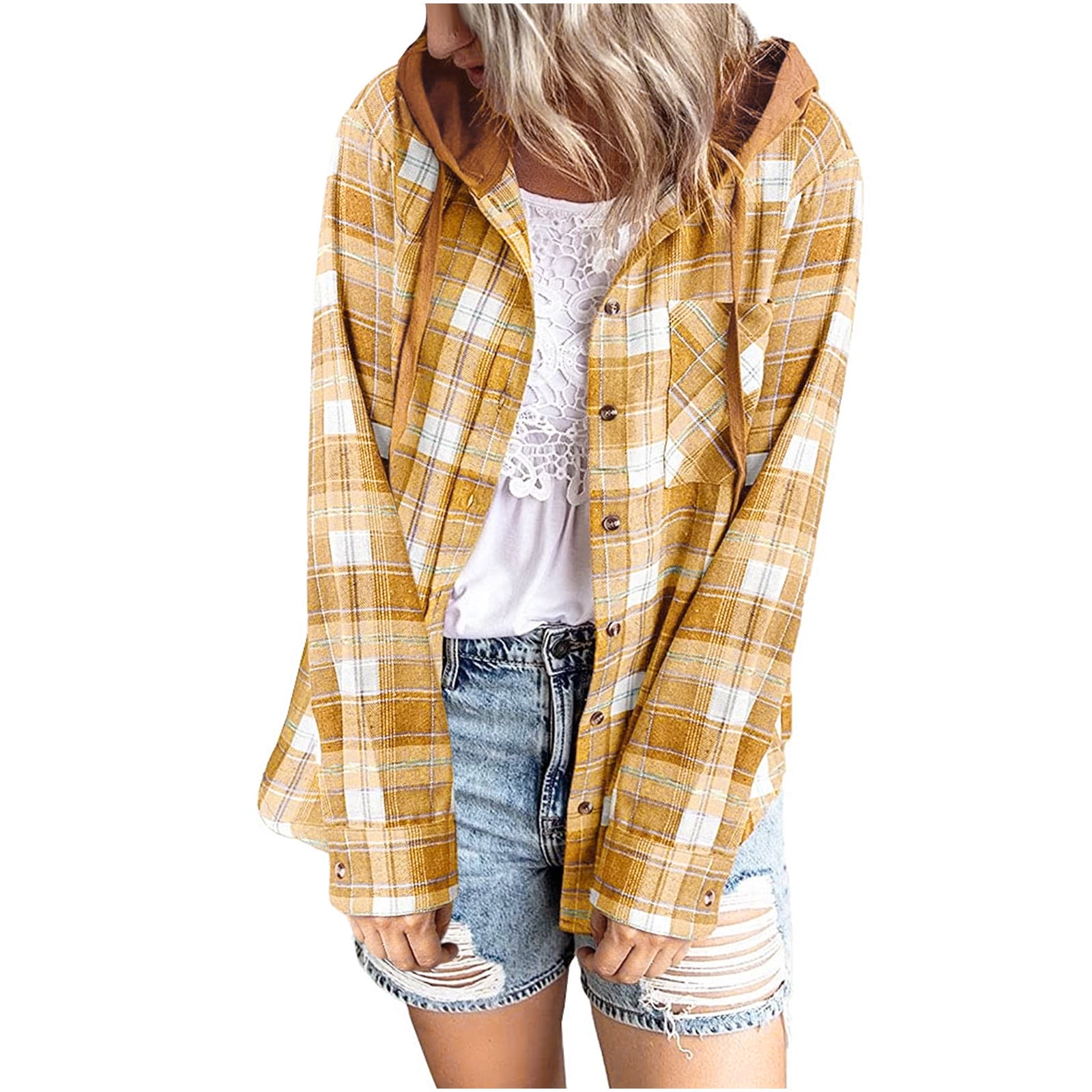 Hooded check outlet shirt womens