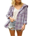 thumbnail image 1 of Flannel Shirt for Women Plaid Hooded Shacket Jacket Coat Women's Plaid Button Long Sleeve Drawstring Hoodie Overshirt Jacket, 1 of 4