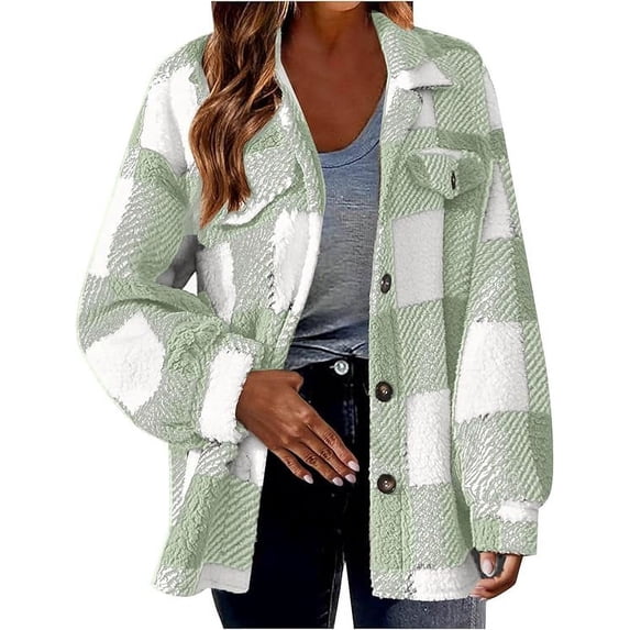 Flannel Shirt for Women Plaid Jackets Coat Long Sleeve Oversized Shacket Trendy Causal Fall Winter Clothes