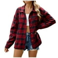 thumbnail image 1 of Flannel Shirts FOR Women Shacket Long Sleeve Button Down Womens Shirts,Red,2XL, 1 of 8