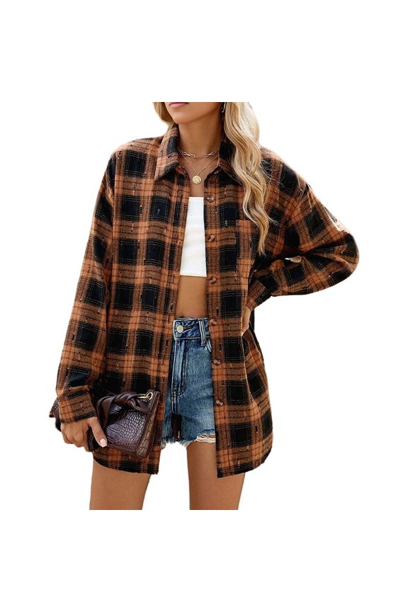 Flannel Shirts Shacket Yellow M