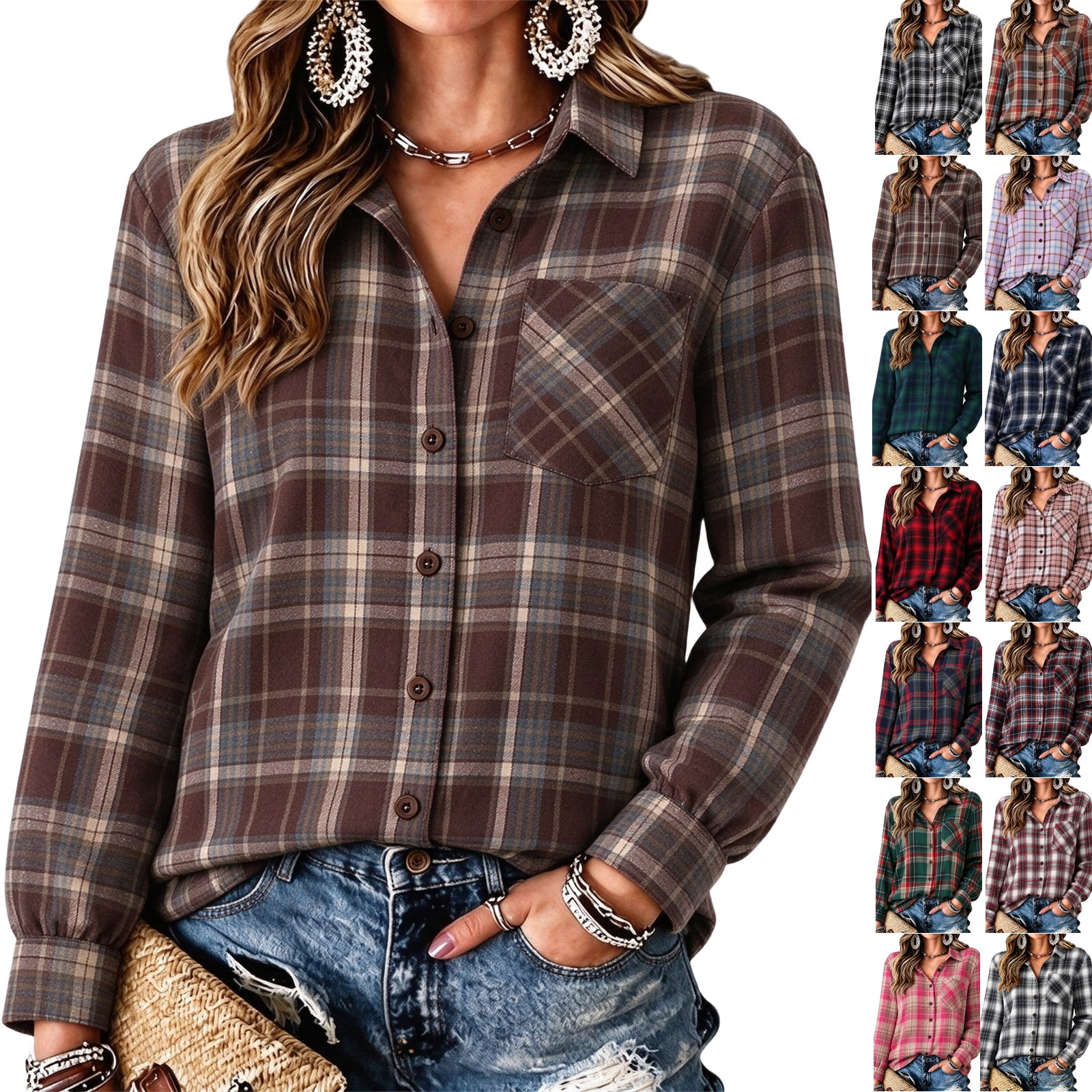 Flannel Shirts for Women Oversized Plaid Shirts Casual Fall Trendy Tops ...
