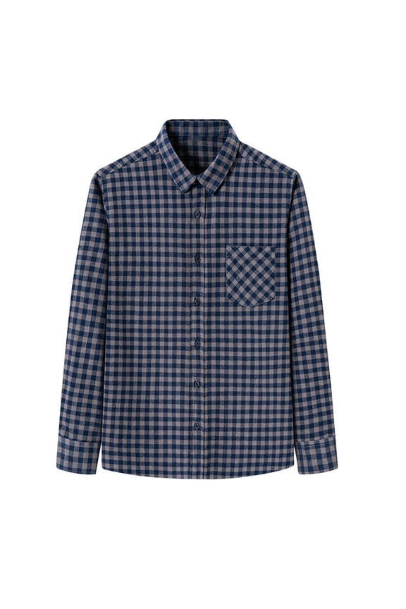 Flannel Shirts for Men Long Sleeve Slim Fit Button Up Plaid Shirt Brushed Soft Outdoor Shirts Navy S