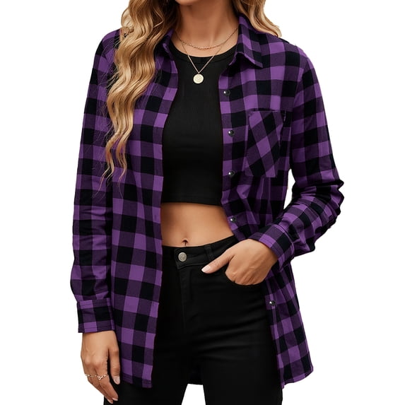 Flannel Fall Shirts for Women Casual Plaid Tops Long Sleeve Button Down Shirts