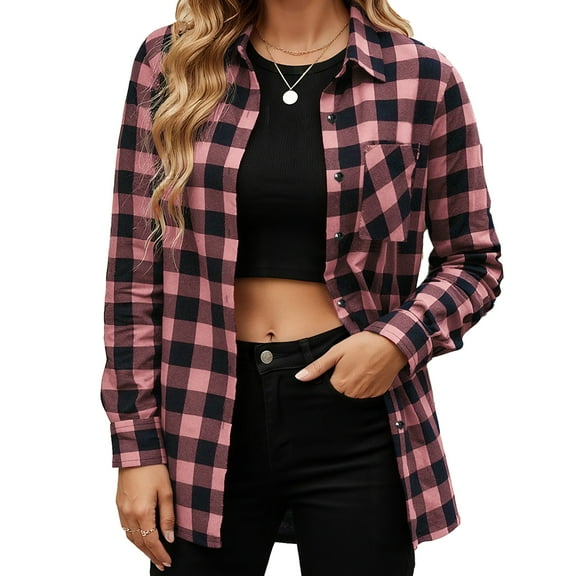Button Down Shirts for Women Long Sleeve Casual Flannel Plaid Tops