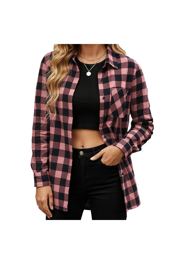 Button Down Shirts for Women Long Sleeve Casual Flannel Plaid Tops
