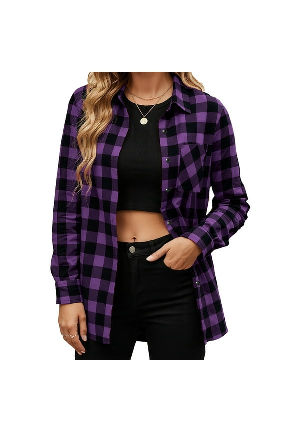 Flannel Fall Shirts for Women Casual Plaid Tops Long Sleeve Button Down Shirts