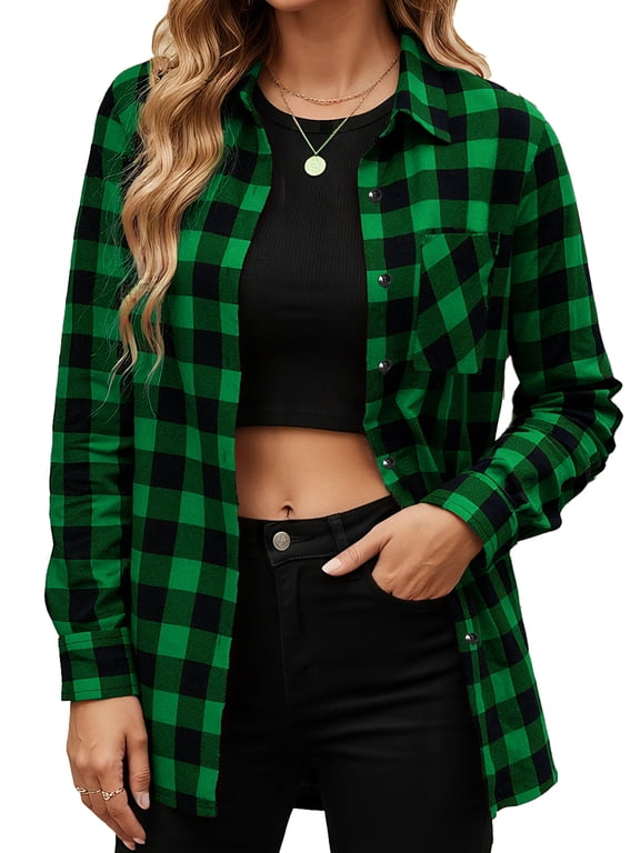 Flannel Button Down Shirts for Women Casual Plaid Tops Long Sleeve Shirt
