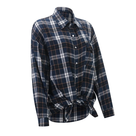 Flannel Shirts in Women Long Sleeve Button Down Collar Tops with Pocket Spring Fall Casual Loose Fit Women's Shirts