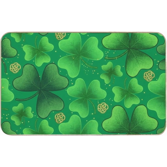 Flannel Shower Mat Outside Shower 24 × 16 Inch, St. Patricks Day Dark Green Clovers No Slip Front Door Rug Water Absorbing Decor Throw Rugs with Rubber Backing Washable Door Carpet