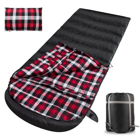 Flannel Sleeping Bag Cotton 0 Degree Cold Weather for Adults XXL Sleeping Bag 4 Season Big and Tall with Pillow Compression Sack (Right Zipper)