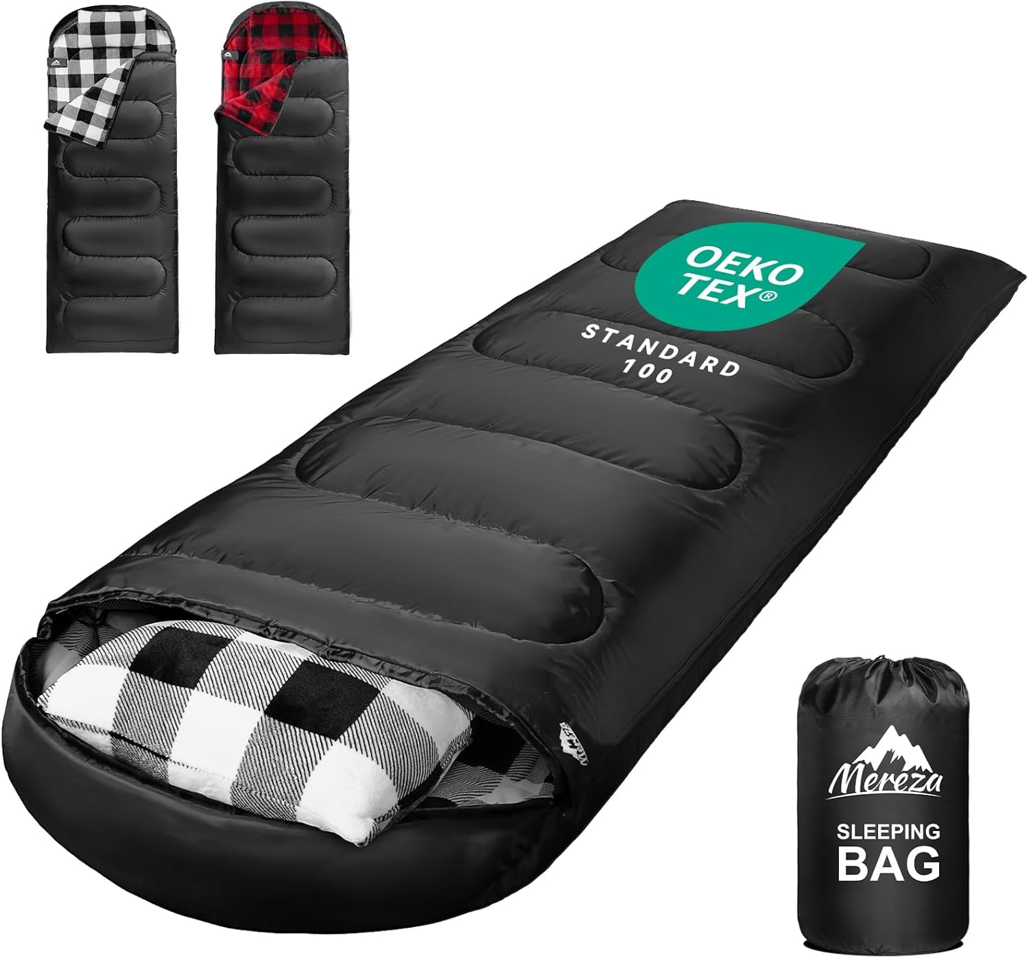 Flannel Sleeping Bag for Adults Mens with Pillow, XL Cold Weather 30 Degree 4 Season Camping Large Big and Tall Bags Compression Sack