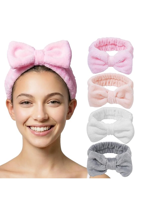 Flannel Spa Makeup Headband, Bow Design Facial Hair Band for Skincare & Washing Face