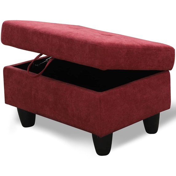 Flannel Storage Ottoman Bench, Storage Chest, Foot Rest Stool, Red