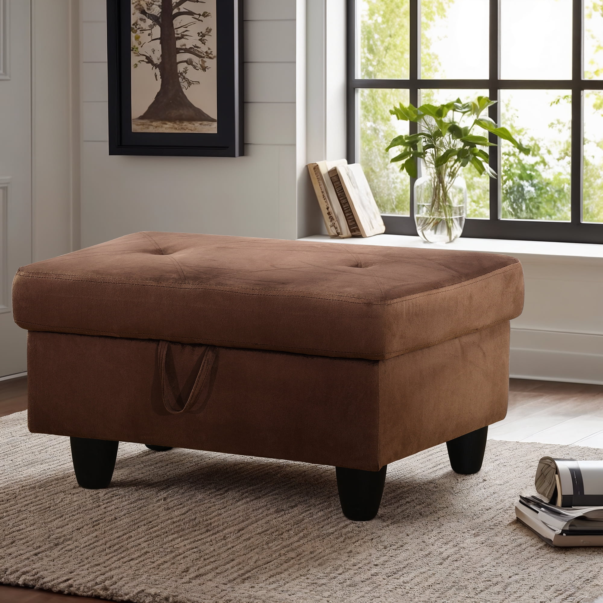 Flannel Storage Ottoman Bench Storage Chest Footstools for Sofa Couch