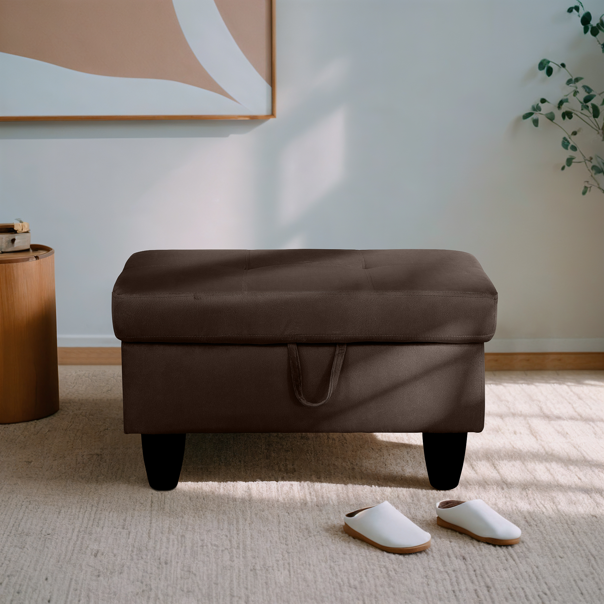 Flannel Storage Ottoman Bench Storage Chest Footstools for Sofa Couch