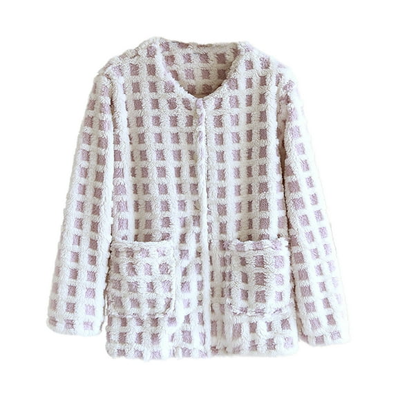 Flannel Sweaters for Women Warm Knit Jackets Button Down Cardigan with Pockets Casual V Neck Coats Loose Housecoat Solid Winter Tops