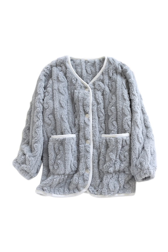 Flannel Sweaters for Women Warm Knit Jackets Button Down Cardigan with Pockets Casual V Neck Coats Loose Housecoat Solid Winter Tops