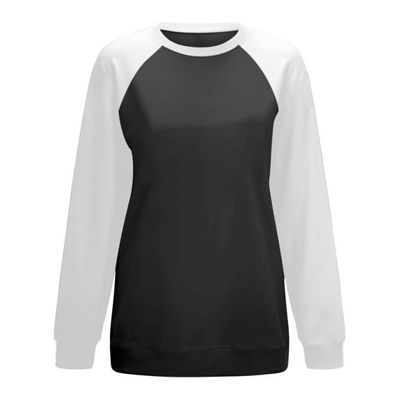 Flannel Sweatshirts for Women Colorblock Crewneck Sweater Top Raglan Long Sleeve Loose Casual Pullover Lightweight (Small, Black)