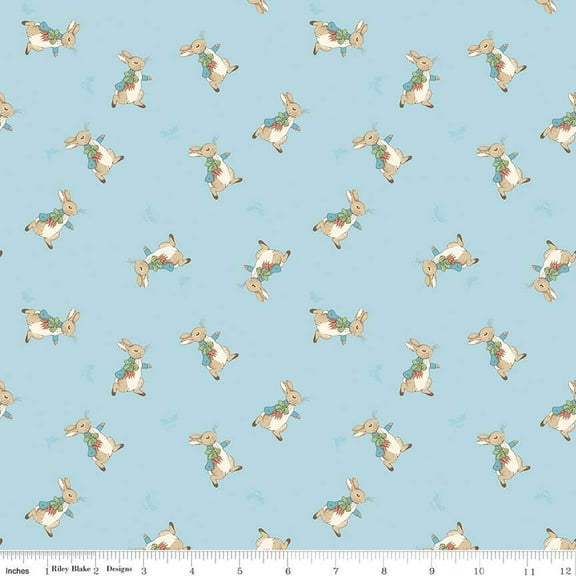 Flannel The Tale of Peter Rabbit Peter Toss Blue Officially Licensed through Riley Blake Designs Children's Book Kids Rabbits Bunnies Cotton Flannel Fabric Print by the Yard (F15317-BLUE)