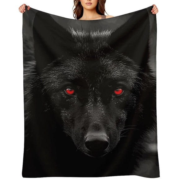 Flannel Throw Blanket 30"x40" - Ultra Soft Plush Blankets for Couch, Bed, Camping - Lightweight Black Red Eyed Wolf Blanket for Women, Men, Gift, Machine Washable