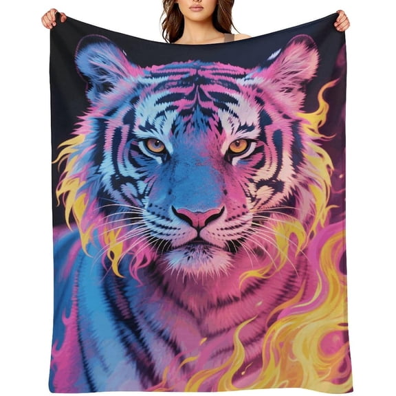 Flannel Throw Blanket 30"x40" - Ultra Soft Plush Blankets for Couch, Bed, Camping - Lightweight Fire Tiger Blanket for Women, Men, Gift, Machine Washable