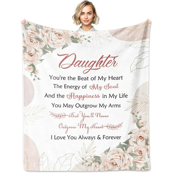 Flannel Throw Blanket, 60*50 Inches, Polyester, Daughter Gifts, Year-Round Use, Creative Gift for Daughter from Mom or Dad, Birthday, Graduation, Christmas