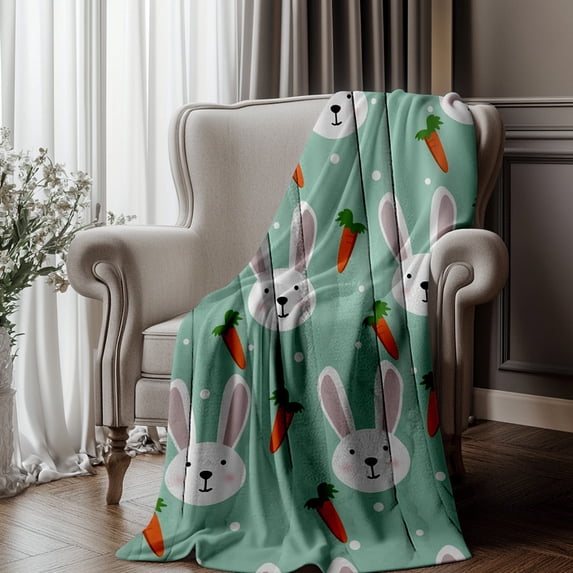Flannel Throw Blanket with Bunny Rabbit Design, Soft Warm Cozy Fleece Blanket for Couch Bed Living Room, Lightweight Plush Blanket for Adults Home Decor Gift