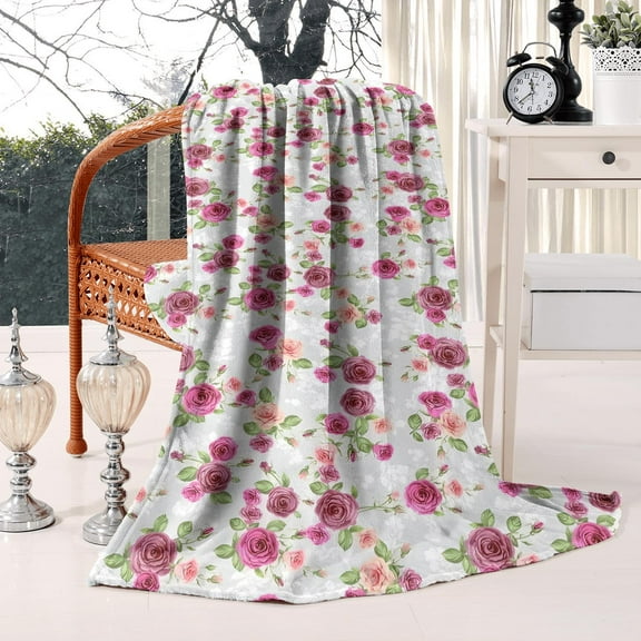 Flannel Throw Blanket with Classic Botanical Design: Cozy, Warm & Ultra Soft Blanket - Perfect 50x60in Couch Blanket for Home Decor - Great Gift for Kids & Adults