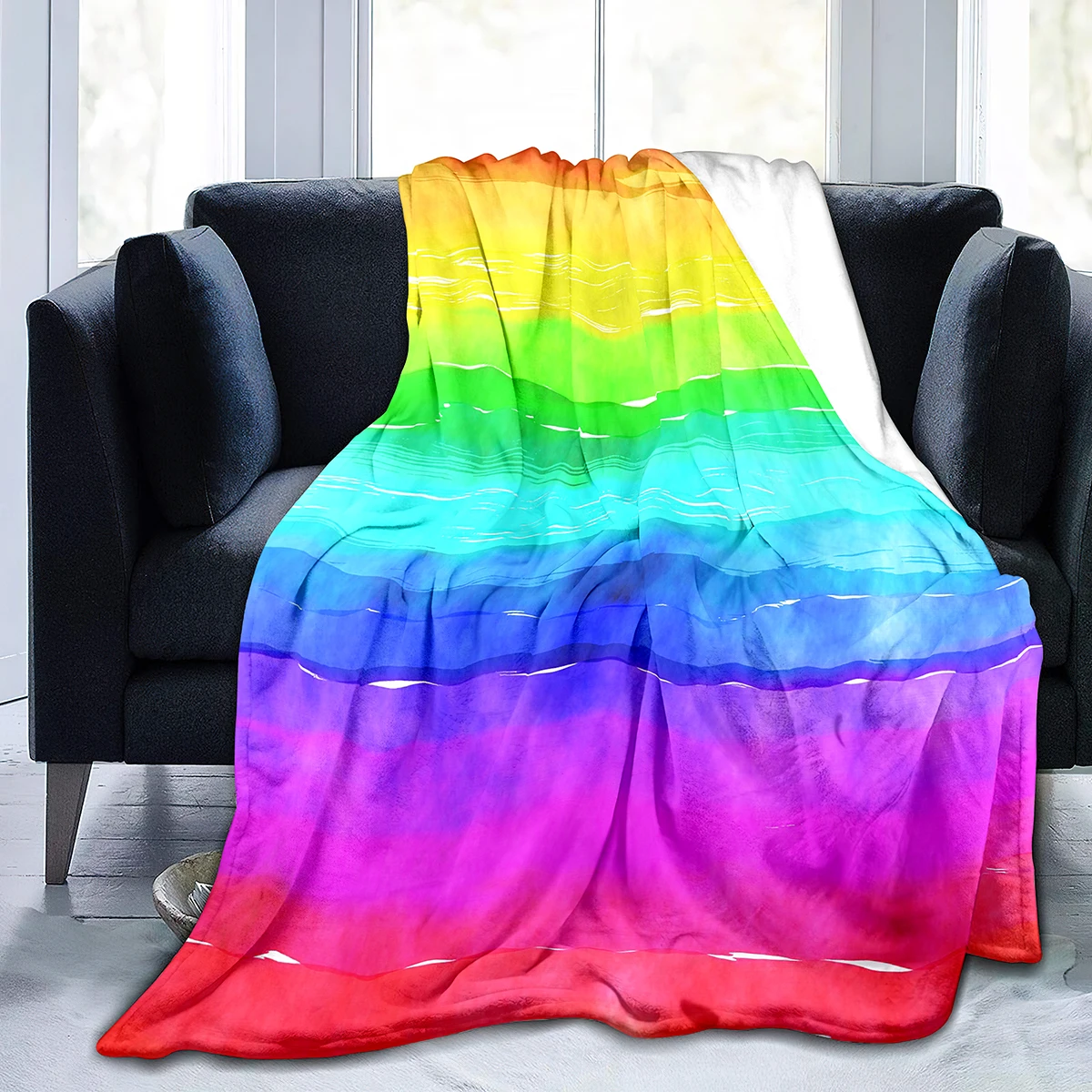 Flannel Throw Blanket Colourful Line Pattern King Full Size Blanket for
