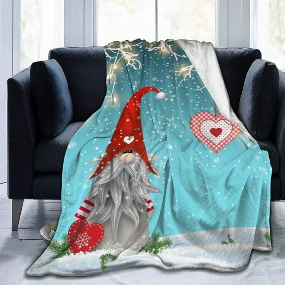 Flannel Throw Blanket Cute Christmas Gnome Dwarf Cozy&Soft Plush Blankets for Bed Couch Living Room Sofa Chair