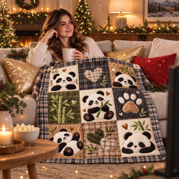 Flannel Throw Blanket Cute Patchwork Plaid Blanket with Animal Design Soft Lightweight Warm Decorative Lap Throw for Sofa Bed Indoor Relaxing Panda 27.56x39.37Inch
