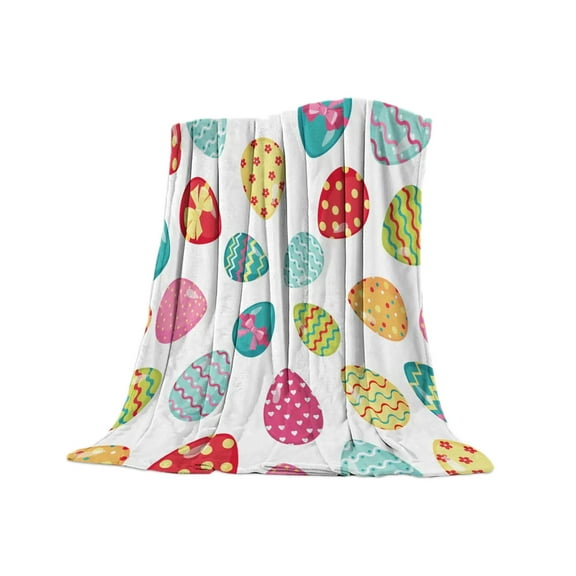 Flannel Throw Blanket Happy Easter Colorful Eggs Cozy Soft Plush Blankets for Bed Couch Living Room Sofa Chair, Easter Eggs Gifts for Kids Adults