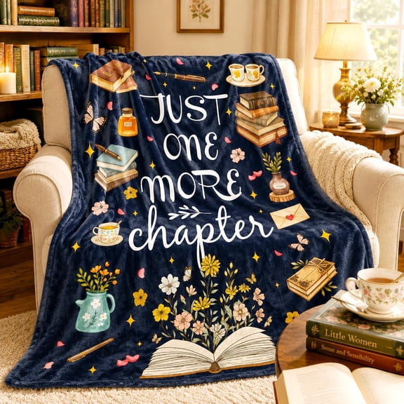 Flannel Throw Blanket Just One More Chapter Book Lover Print Soft Cozy Warm Blanket for Reading Couch Bedroom Home Decor for Book Lovers 30x40 inches