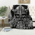 thumbnail image 1 of Flannel Throw Blanket Norse God with and Viking Warrior Engraving Style on The Black Home Decorative Warm Cozy Soft Blanket for Couch Sofa Bed, 1 of 6