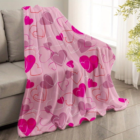 Flannel Throw Blanket, Pink White Gingham & Heart Print, Soft Cozy Lightweight Blanket for Bedroom Living Room, Mother's Day & Birthday Gift for Women Mom, 50×60/60×80inch