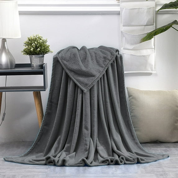 Flannel Throw Blanket, Solid Color, 39x59 Inch, Soft & Warm, Dark Grey, for Couch, Sofa, Bed & Cozy Decor