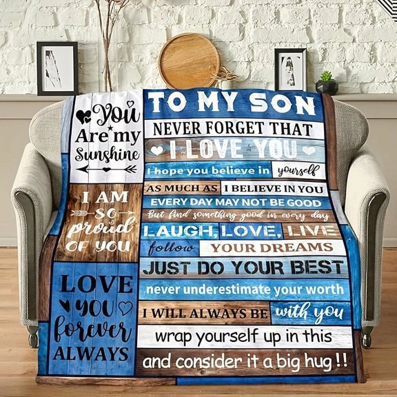 Flannel Throw Blanket for Son - Soft & Reversible with Inspirational Messages, Perfect Gift from Mom & Dad for Birthday, Wedding, Graduation | All-Season Cozy Comfort, Blanket