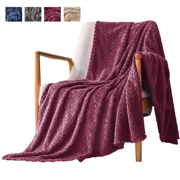 Flannel Throw Blanket, Throw Size (50"x 60") Red 420GSM Microfiber Blanket, Super Soft Wheat Pattern Blanket Cozy Warm for Office Nap Blanket Couch Bed Blanket / All Seasons Use