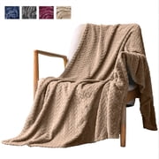 Flannel Throw Blanket, Throw Size 50"x60" Brown 420GSM Microfiber Blanket, Super Soft Wheat Pattern Blanket Cozy Warm for Office Nap Blanket Couch Bed Blanket / All Seasons Use