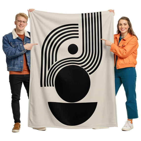 Flannel Throw Blanket for Couch Sofa Bed, Abstract Circle Black Stripe Soft Cozy Warm Fuzzy Blanket 40x50in