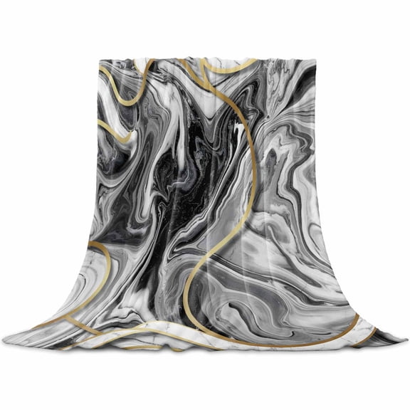 Flannel Throw Blanket for Couch Sofa Bed,Abstract Gray Gold Marble Texture Soft Cozy Warm Fuzzy Blanket 40x50in