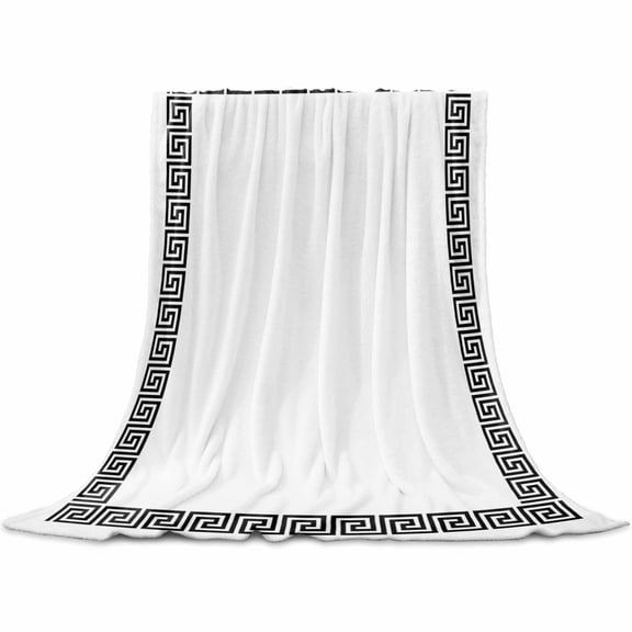 Flannel Throw Blanket for Couch Sofa Bed,Abstract Inspired Greek Key Pattern Soft Cozy Warm Fuzzy Blanket 60x80in