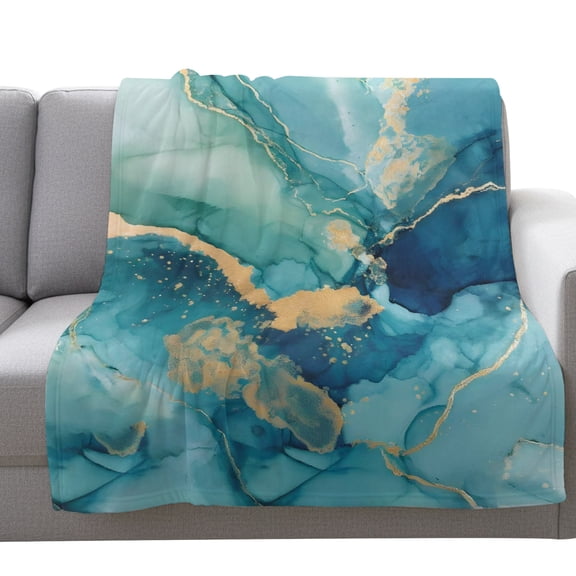 Flannel Throw Blanket for Couch Sofa Bed,Abstracts Turquoise Marble Stripe Soft Cozy Warm Fuzzy Blanket 40x50in