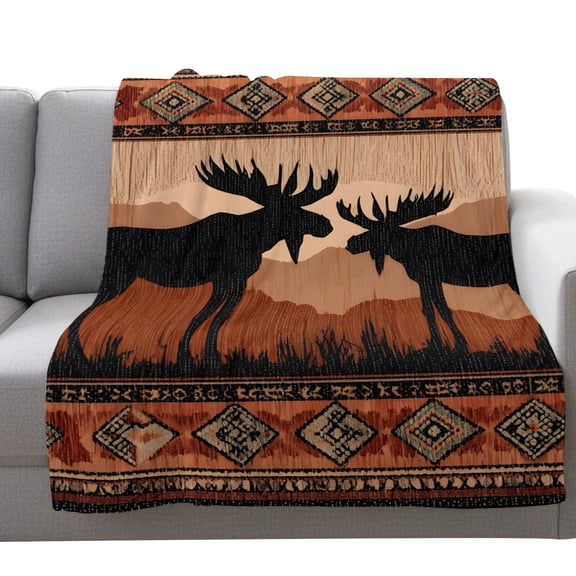 Flannel Throw Blanket for Couch Sofa Bed,Animals Moose Silhouettes Soft Cozy Warm Fuzzy Blanket 50x60in