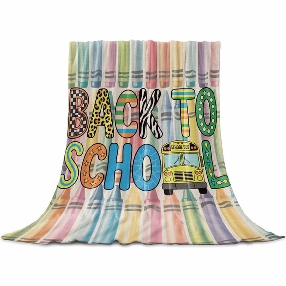 Flannel Throw Blanket for Couch Sofa Bed,Back to School Bus Crayon Soft Cozy Warm Fuzzy Blanket 30x40in