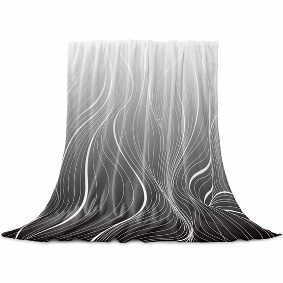 Flannel Throw Blanket for Couch Sofa Bed,Black Ripple White Abstract Line Soft Cozy Warm Fuzzy Blanket 60x80in