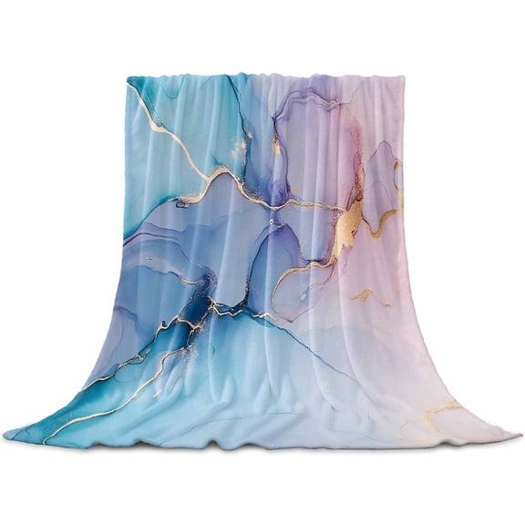 Flannel Throw Blanket for Couch Sofa Bed,Blue Gradient Marble Water Ripple Soft Cozy Warm Fuzzy Blanket 30x40in